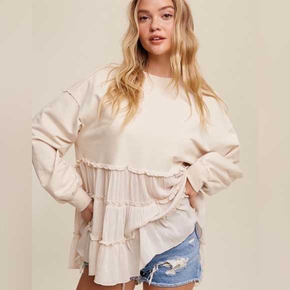 Champagne! Champagne 🍾 Color Sweatshirt & Gauzy Top - Picture 3 of 6